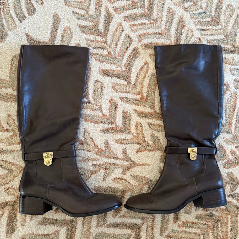 Michael Kors chocolate brown tall boots with heel, size 9